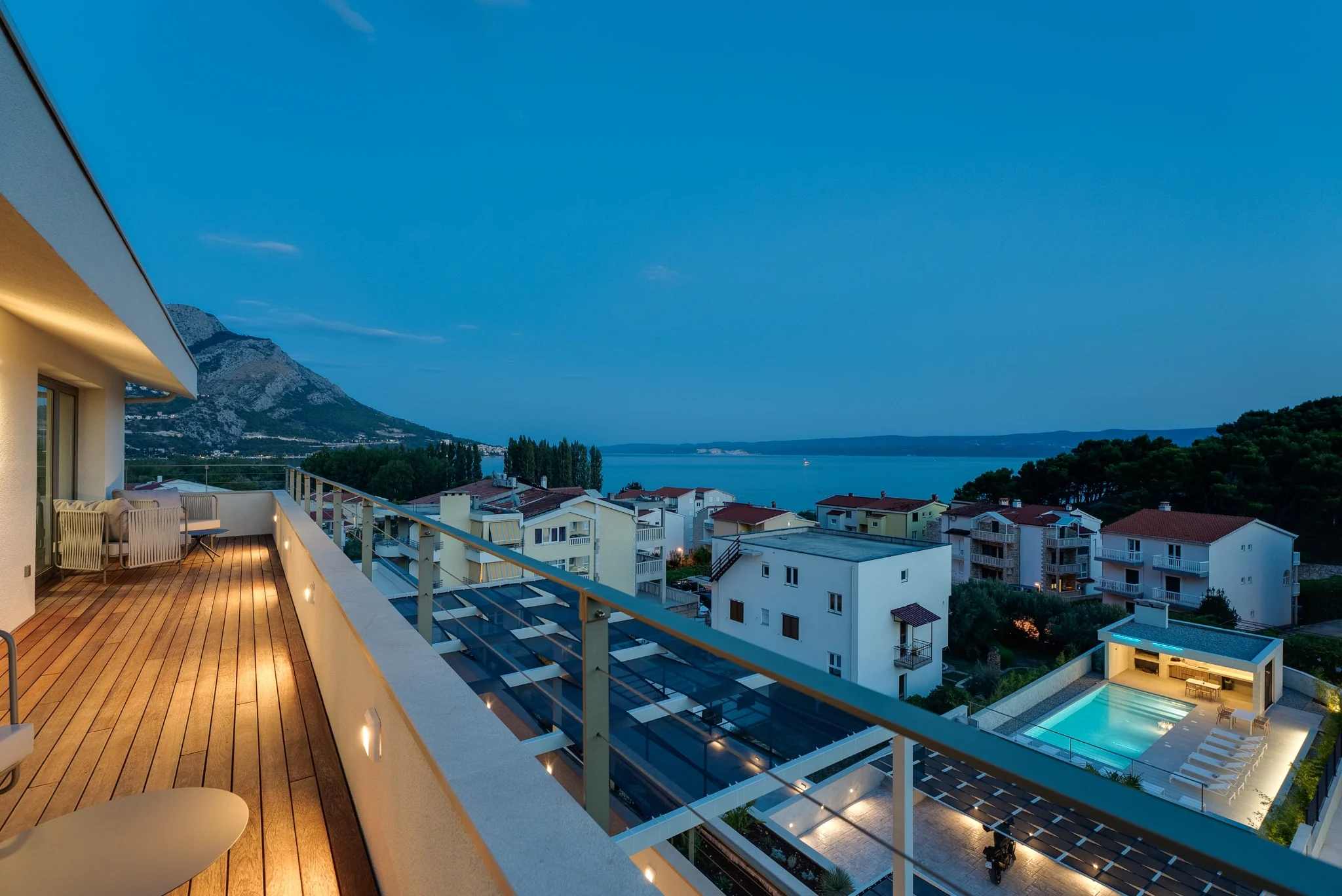 Penthouse Residence terrace at evening